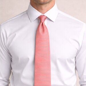 Brooks Basics Orange and White Striped 100% Silk Tie 58.75x3.5